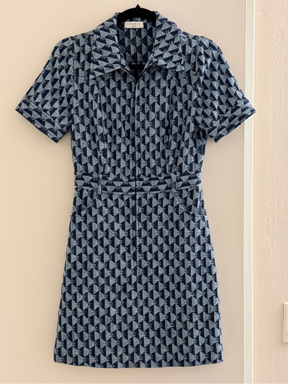 Sandro Paris Monogram Jacquard Belted Mini Dress – Size 34